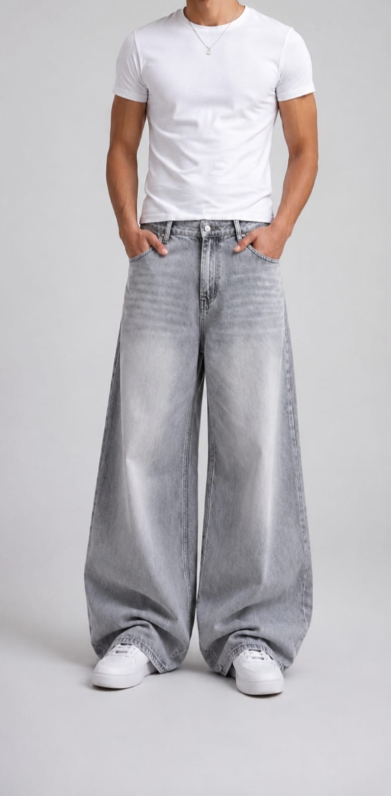 Grey Washed Wide-Leg